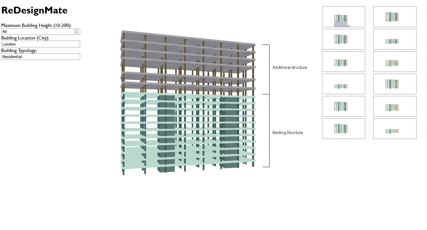 Renovation scenario showing additional floors generated on top of the existing building